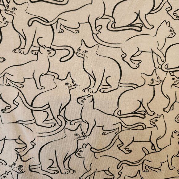 Kitty Cat Print Top Shirt Tan Black Whimsigoth Witchy Halloween Spirit Fairycore - Picture 7 of 15